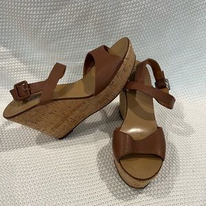 J Crew cork wedge leather sandals in size 10.